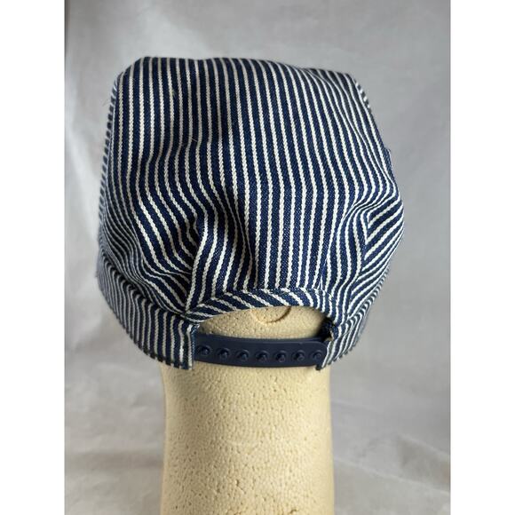 Pinstripe Train Conductor Hat Snapback Kirkwood Mo Sesquicentennial RR Patch VTG - Picture 4 of 6
